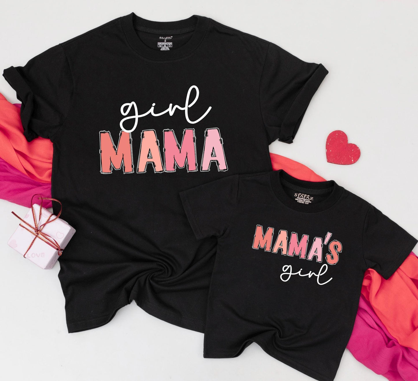 Girl Mama Mama's Girl Matching Family Shirts for Mom and Daughter Adorable Peach Coral Script Outline Baby Toddler Tee