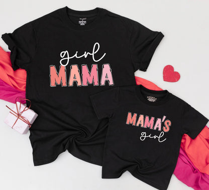 Girl Mama Mama's Girl Matching Family Shirts for Mom and Daughter Adorable Peach Coral Script Outline Baby Toddler Tee