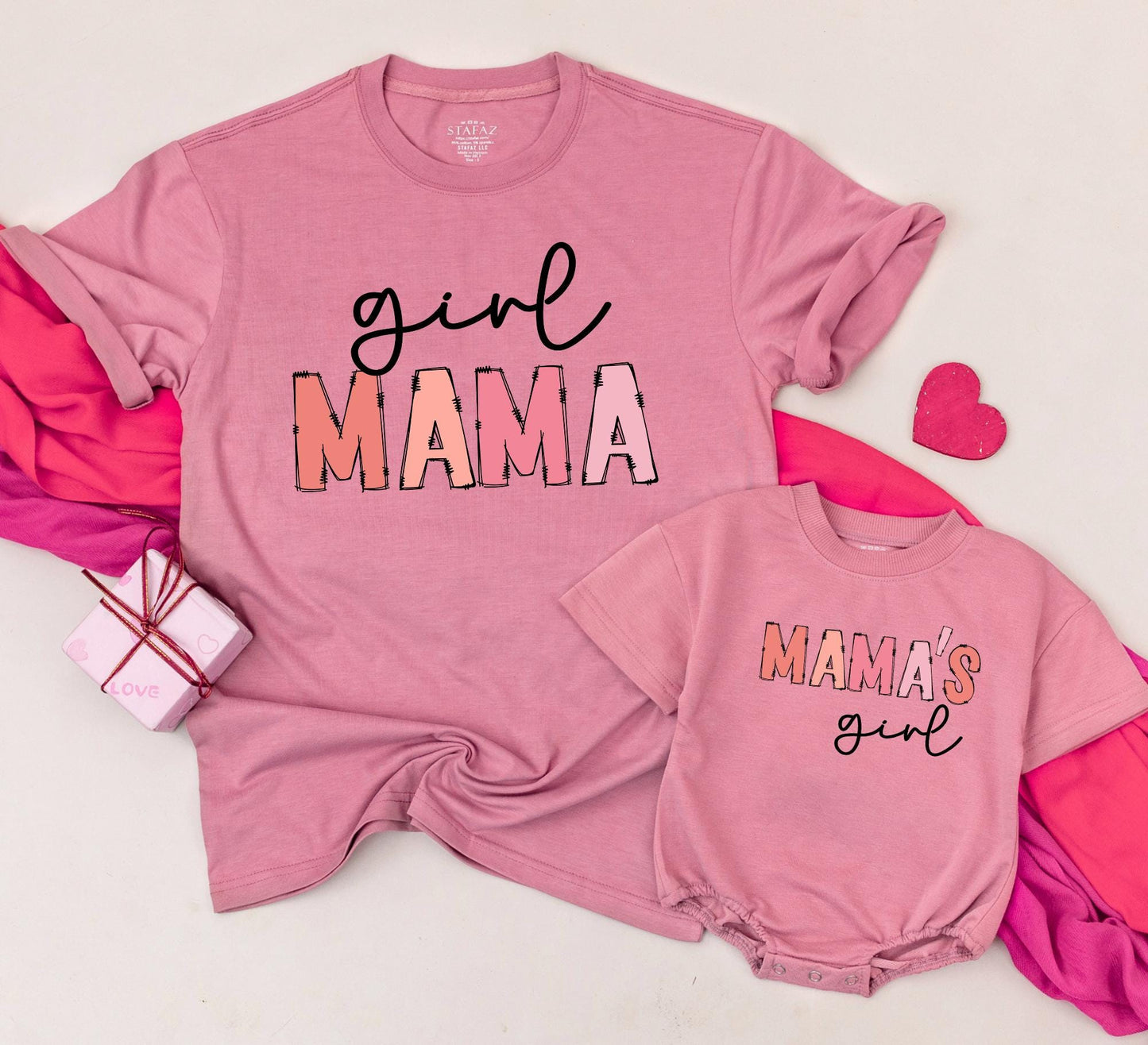 Girl Mama Mama's Girl Matching Family Shirts for Mom and Daughter Adorable Peach Coral Script Outline Baby Toddler Tee