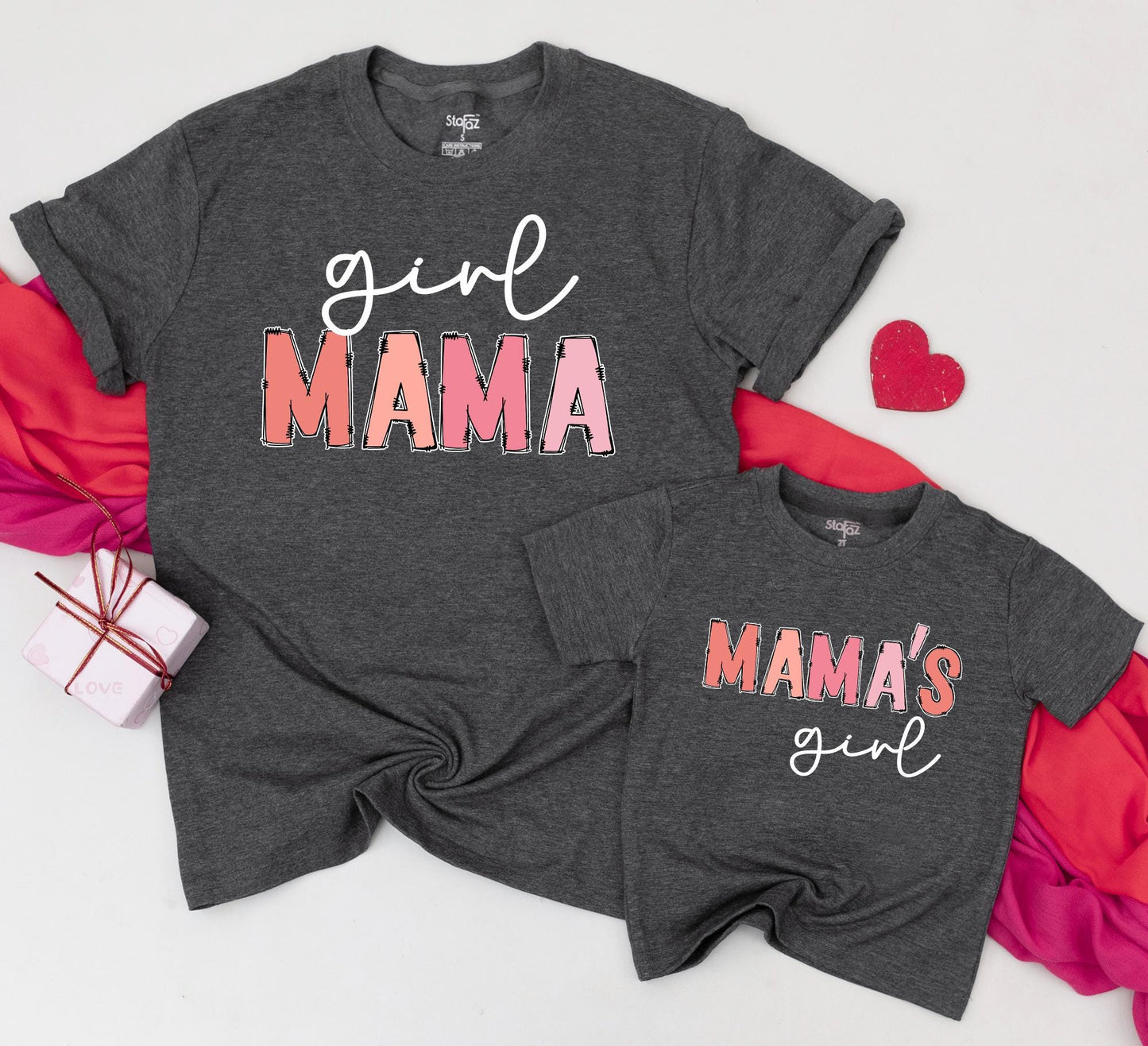 Girl Mama Mama's Girl Matching Family Shirts for Mom and Daughter Adorable Peach Coral Script Outline Baby Toddler Tee