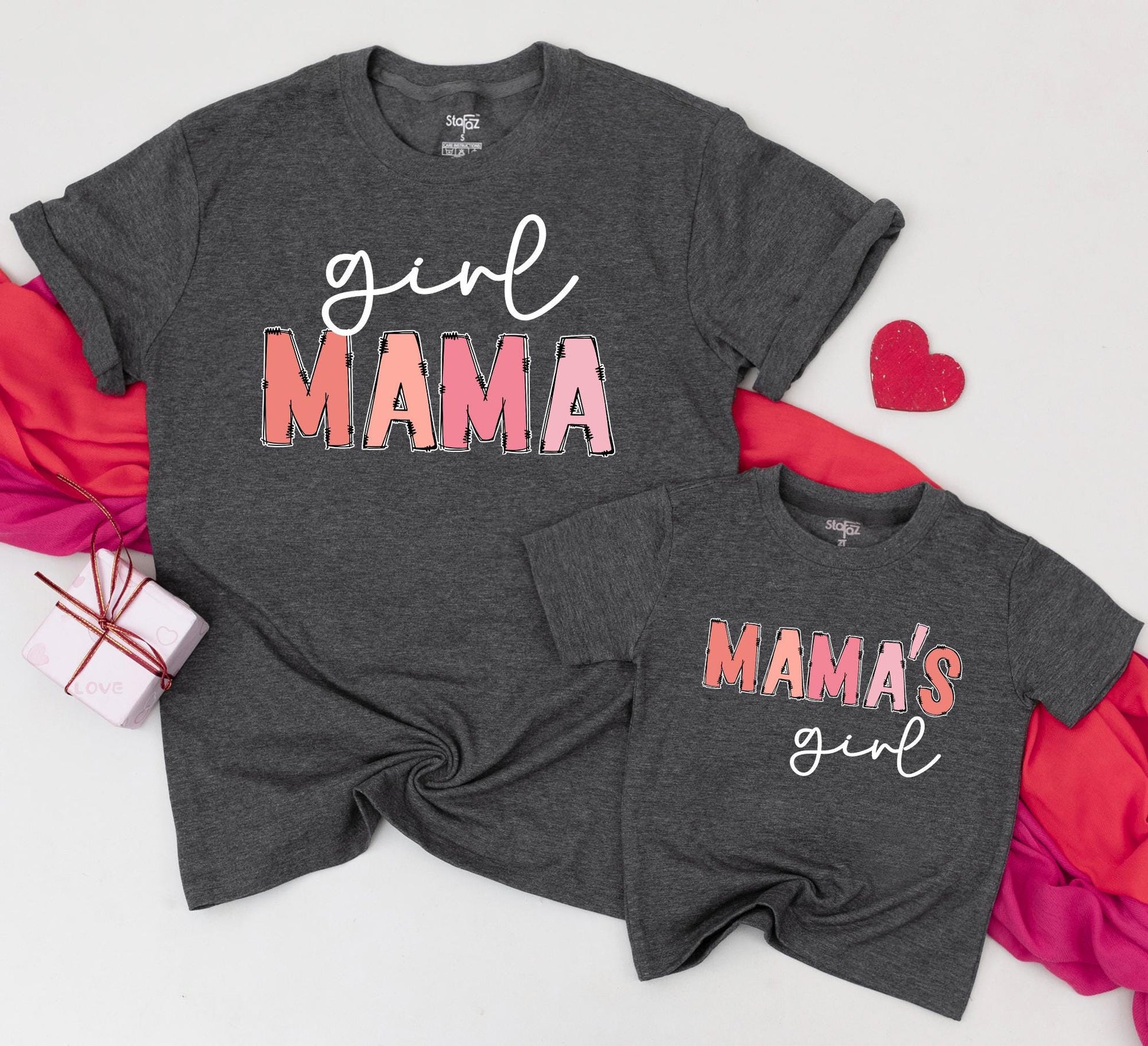Girl Mama Mama's Girl Matching Family Shirts for Mom and Daughter Adorable Peach Coral Script Outline Baby Toddler Tee