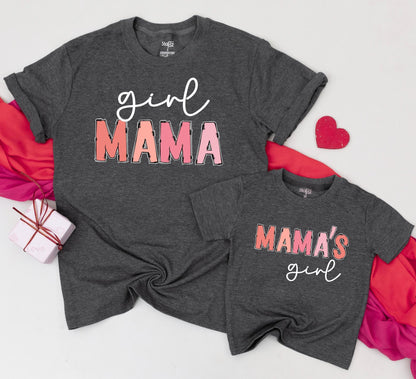 Girl Mama Mama's Girl Matching Family Shirts for Mom and Daughter Adorable Peach Coral Script Outline Baby Toddler Tee