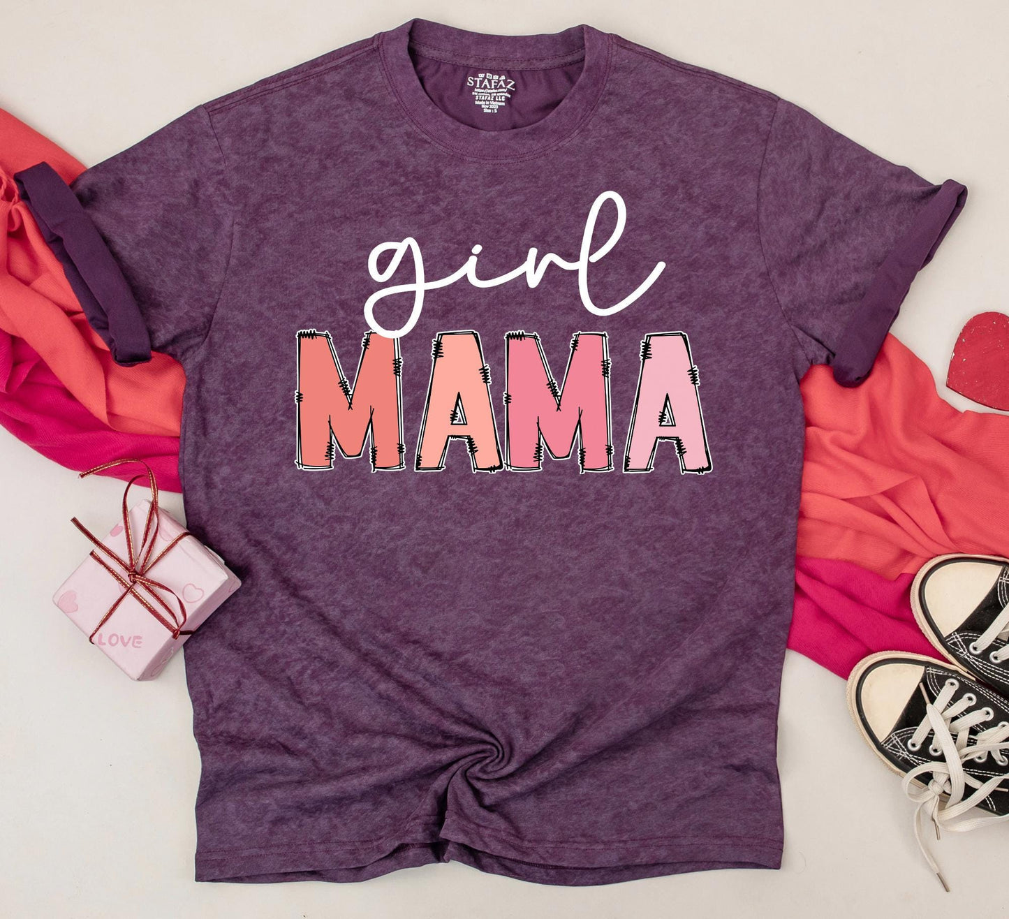 Girl Mama Mama's Girl Matching Family Shirts for Mom and Daughter Adorable Peach Coral Script Outline Baby Toddler Tee