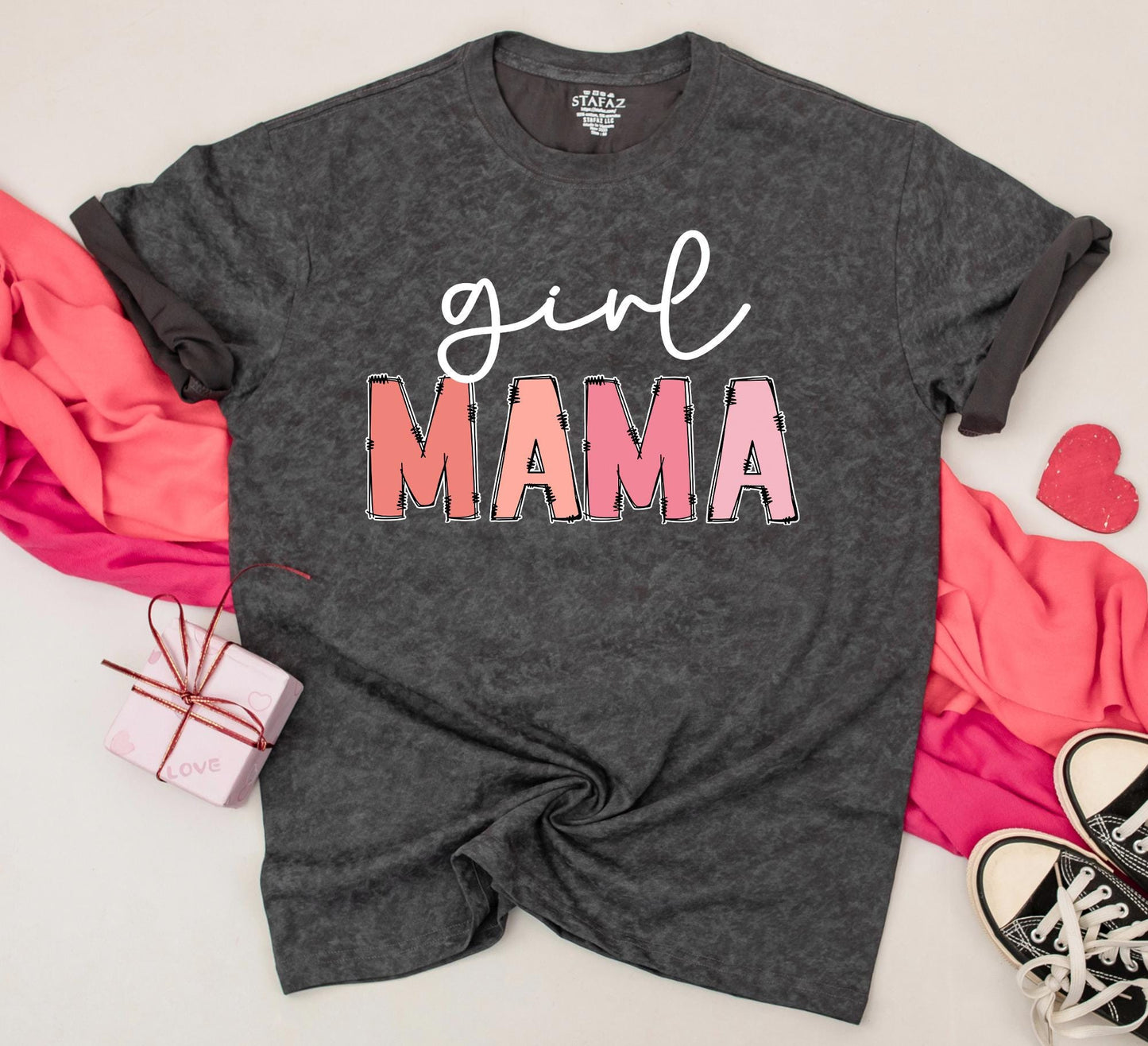 Girl Mama Mama's Girl Matching Family Shirts for Mom and Daughter Adorable Peach Coral Script Outline Baby Toddler Tee