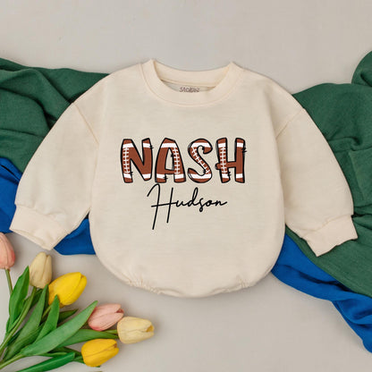 Personalized Football Baby Romper: Retro Game Day Outfit for Baby Boy - Custom Name Gameday Gifts Newborn & 1st Birthday