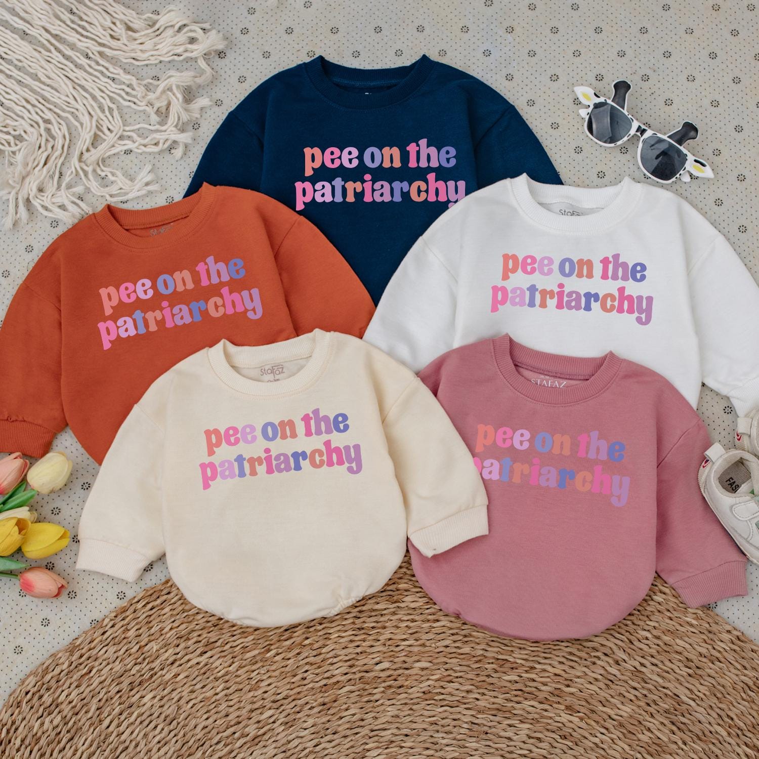 Pee on the Patriarchy Baby Romper - Funny Feminist Infant Outfit, Bubblegum Pink, Lavender & Blue Design, Baby Shower Gift, Newborn Announcement