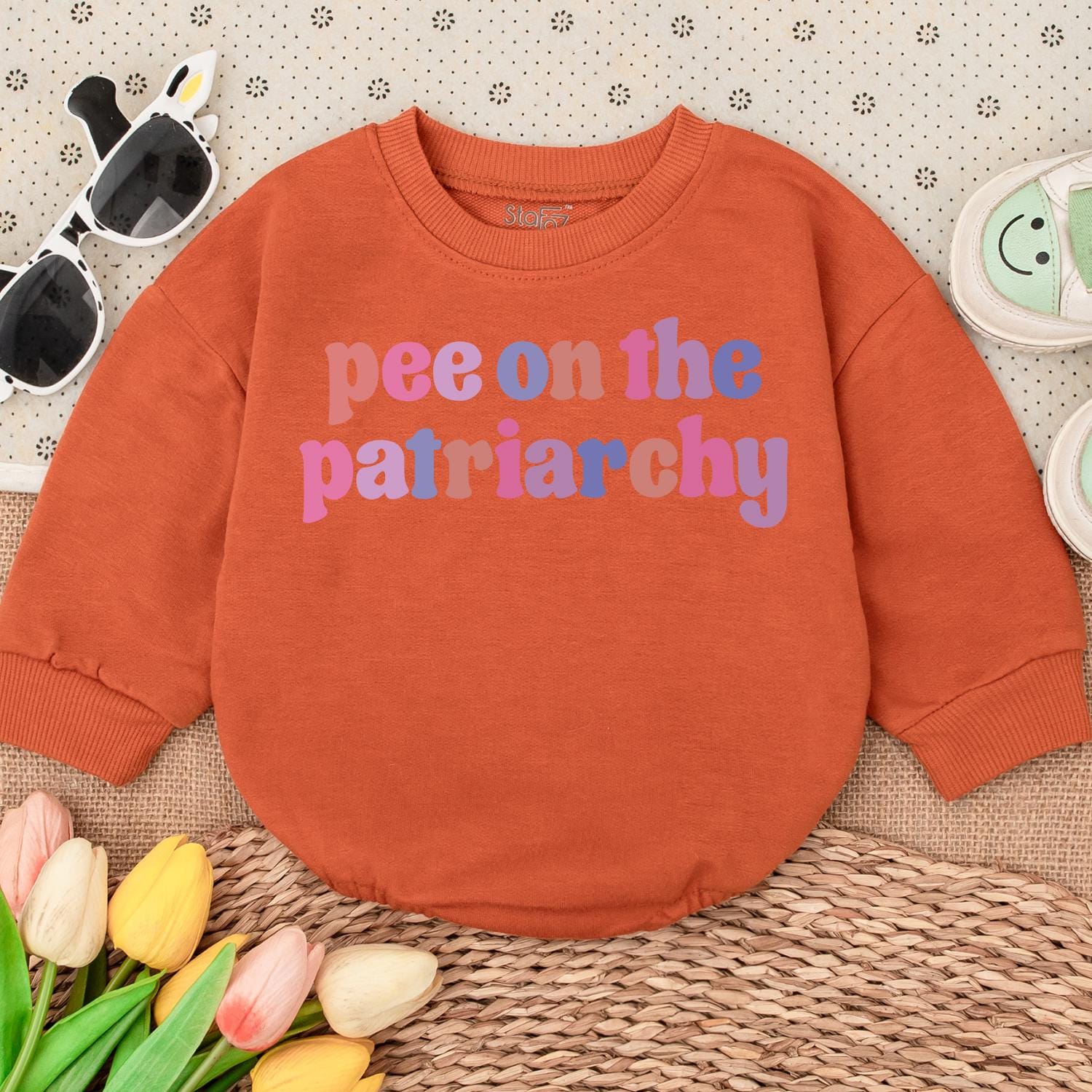 Pee on the Patriarchy Baby Romper - Funny Feminist Infant Outfit, Bubblegum Pink, Lavender & Blue Design, Baby Shower Gift, Newborn Announcement