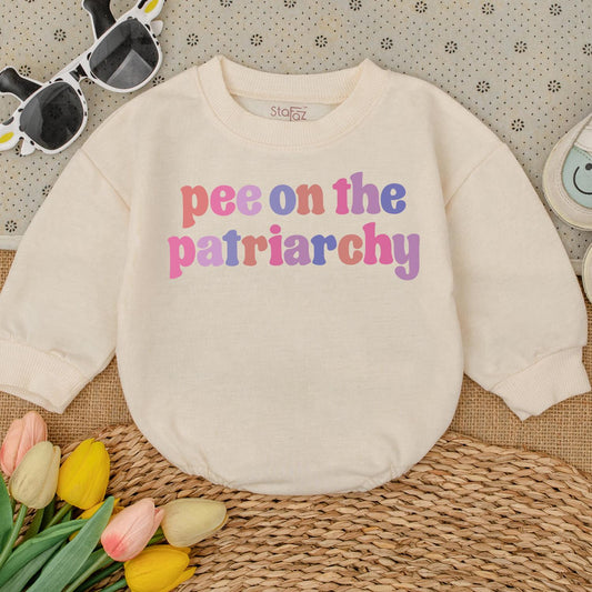 Pee on the Patriarchy Baby Romper - Funny Feminist Infant Outfit, Bubblegum Pink, Lavender & Blue Design, Baby Shower Gift, Newborn Announcement