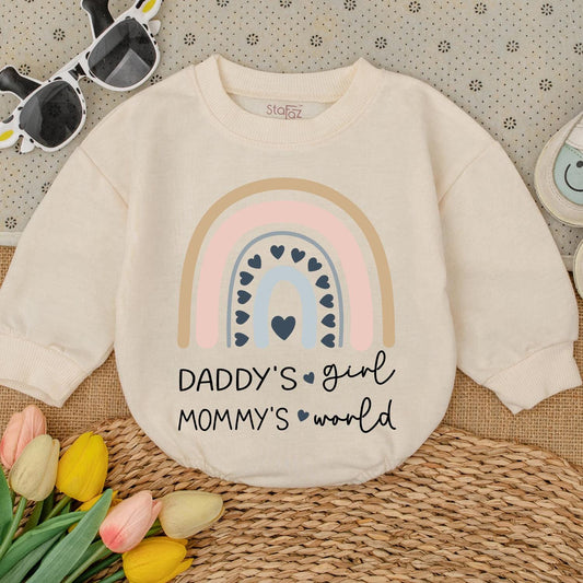 Daddy's Girl Mommy's World Baby Romper Cute Pastel Rainbow Hearts Infant Bodysuit Newborn Gift Shower Present
