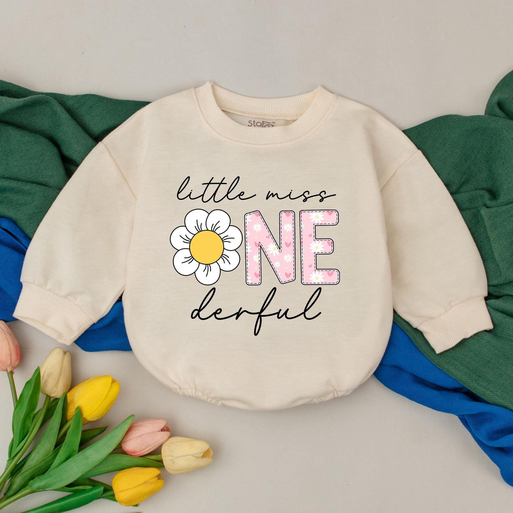 Personalized Little Miss ONEderful 1st Birthday Romper Baby Girl Daisy Flower Pink Floral Cake Smash Outfit Cheerful Design Gift