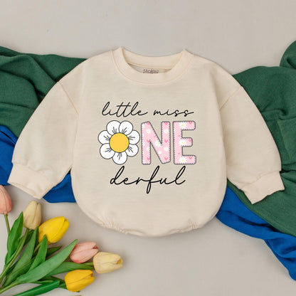 Personalized Little Miss ONEderful 1st Birthday Romper Baby Girl Daisy Flower Pink Floral Cake Smash Outfit Cheerful Design Gift