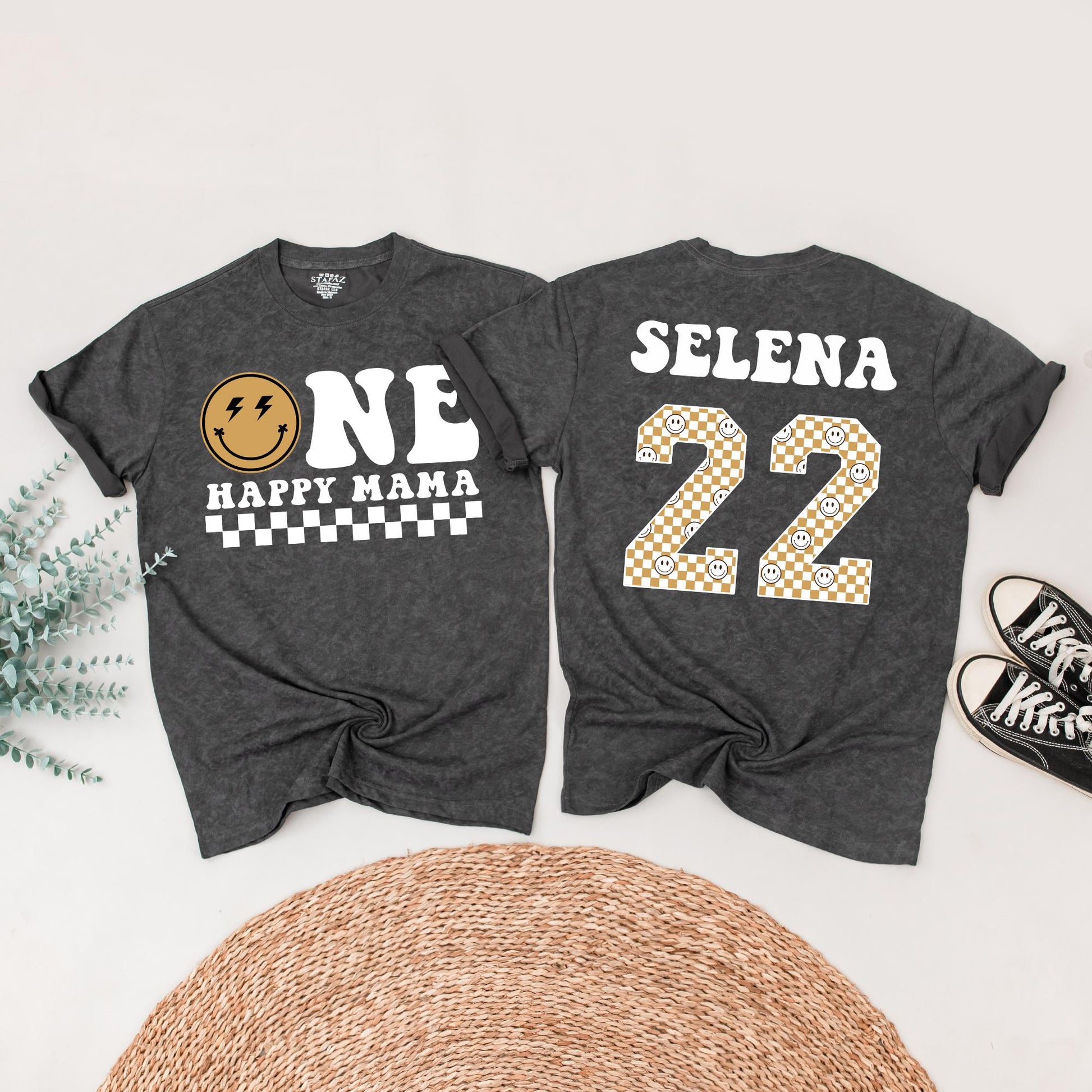 One Happy Dude Birthday Matching Family Shirts Retro Smiley Face, Vintage 1st Birthday Outfit, First Birthday, Fun Party, Black & Tan Design - 139 chars