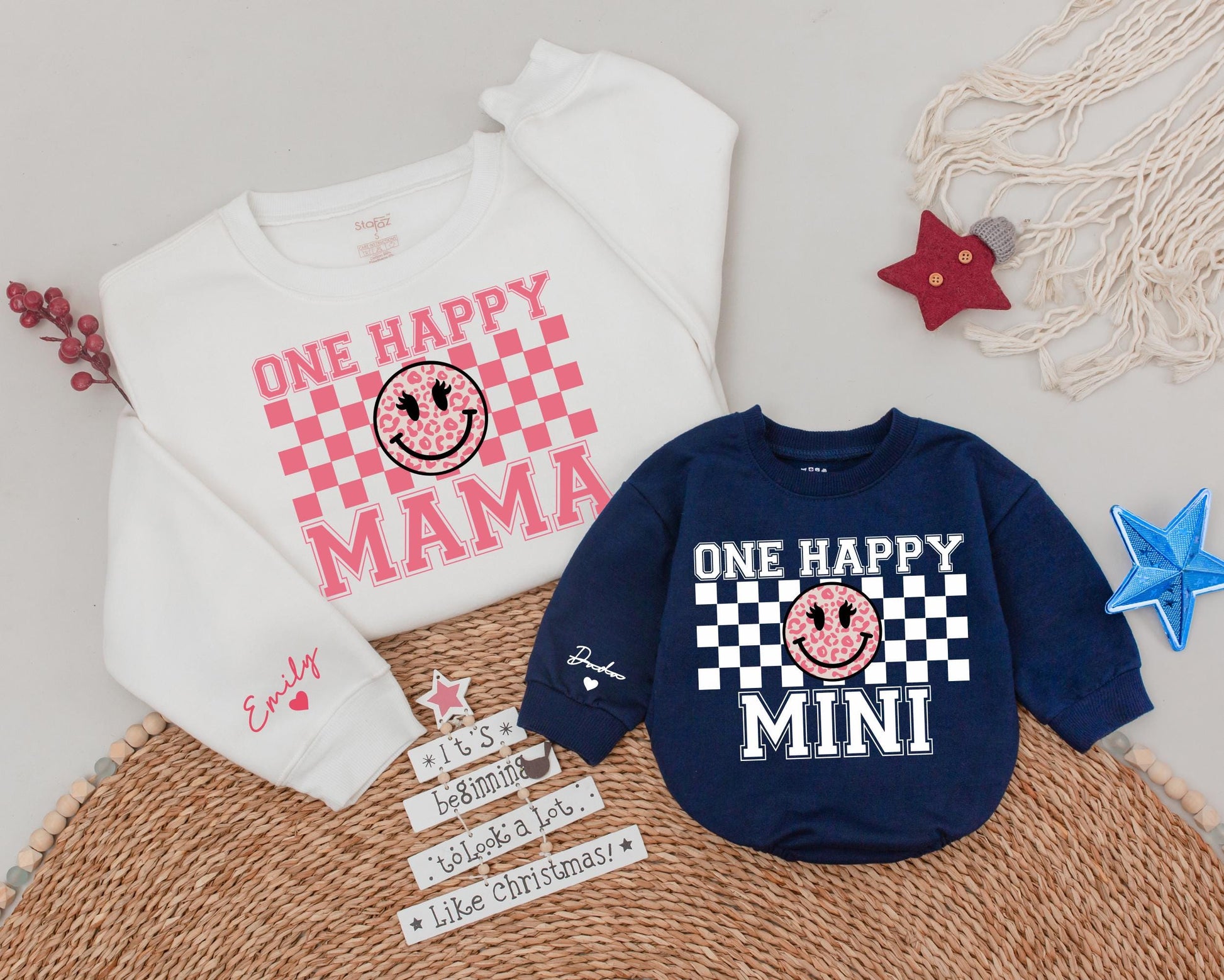 One Happy Babe Birthday Sweatshirt Smiley Face Outfit Mommy and Me First Birthday Matching Family Party Clothes