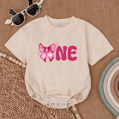Birthday Girl Pink Bow Romper Personalized 1st Birthday Outfit Baby Girl Clothes Soft Cotton Bodysuit, Pink Bow Party Coquette Gift Newborn (139 chars)
