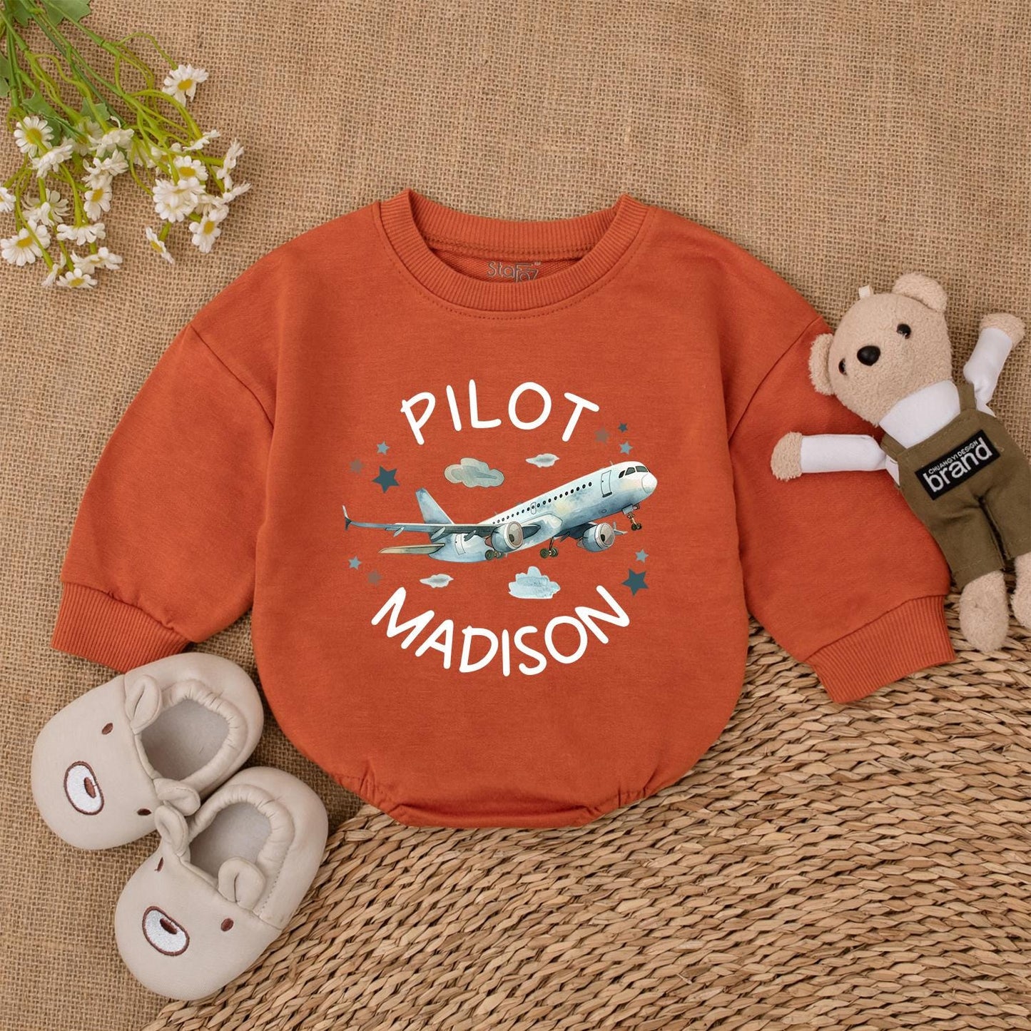 Personalized Name Pilot Romper Baby Boy Airplane Kids Gift Future Aviator Newborn Bodysuit Airplane Lover Toddler Outfit