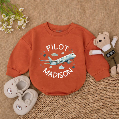 Personalized Name Pilot Romper Baby Boy Airplane Kids Gift Future Aviator Newborn Bodysuit Airplane Lover Toddler Outfit