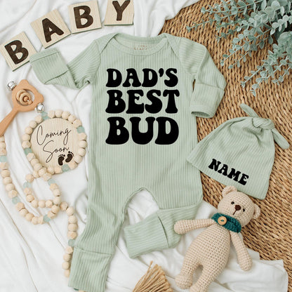 Dad's Best Bud Newborn Bodysuit Set Cute Baby Boy Announcement Gift Retro Baby Shower Outfit Soft Comfortable Cotton Adorable Infant Clothes