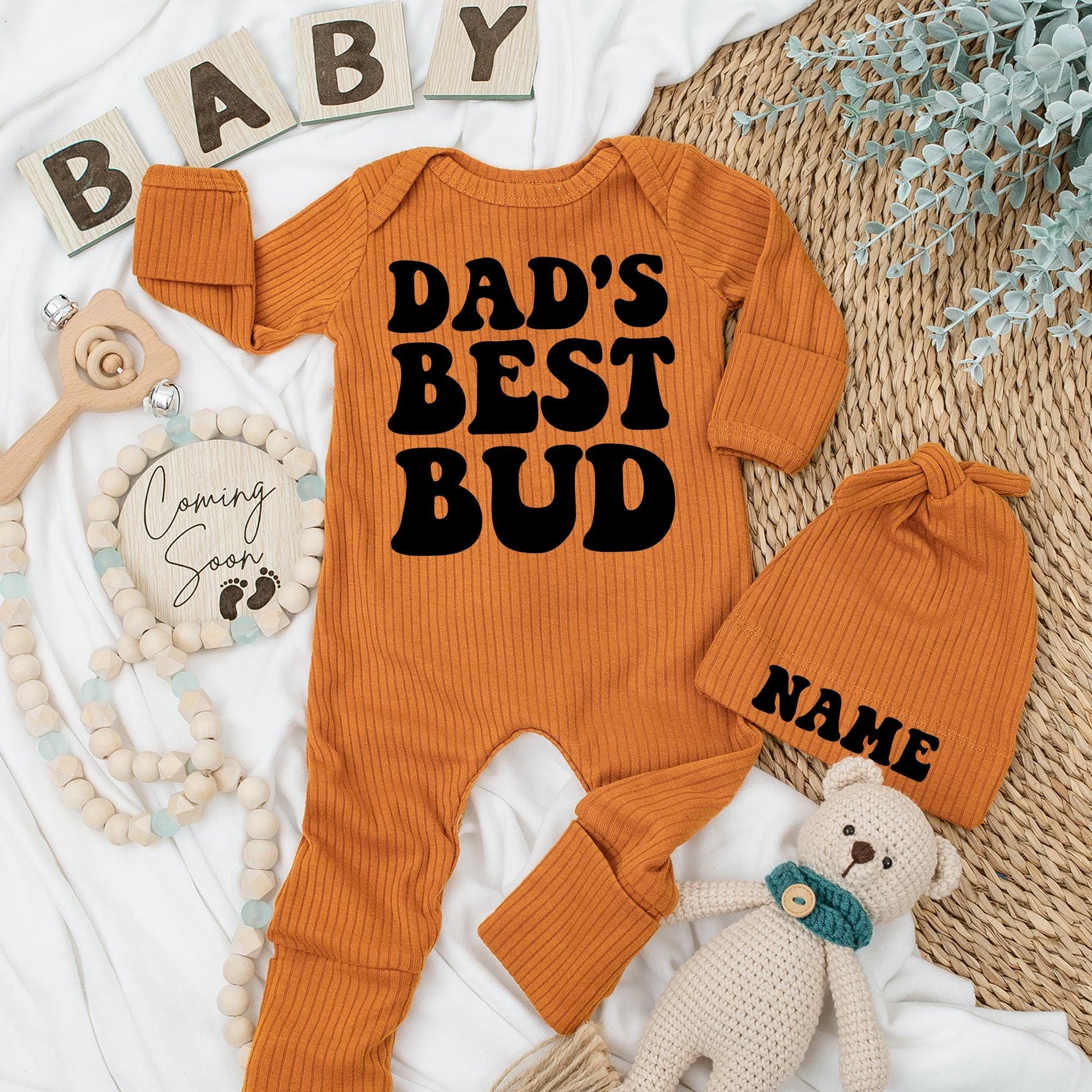 Dad's Best Bud Newborn Bodysuit Set Cute Baby Boy Announcement Gift Retro Baby Shower Outfit Soft Comfortable Cotton Adorable Infant Clothes