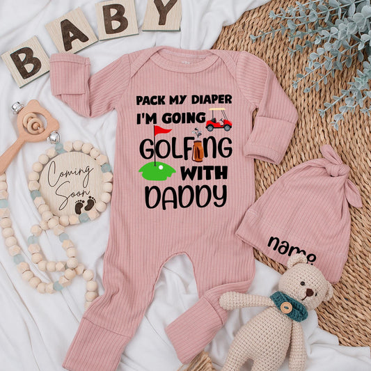 Baby Golf Bodysuit & Hat Set Pack My Diaper I'm Going Golfing Daddy Funny Infant Newborn Shower Gift