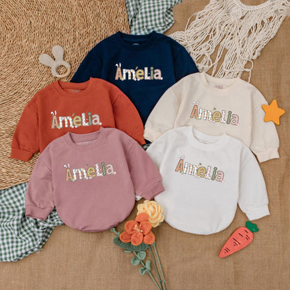 Personalized Easter Bunny Romper Baby Gift, Retro Easter Day Bodysuit, First Easter Outfit, Custom Name Bubble Romper, Baby Shower Gift (139 chars)