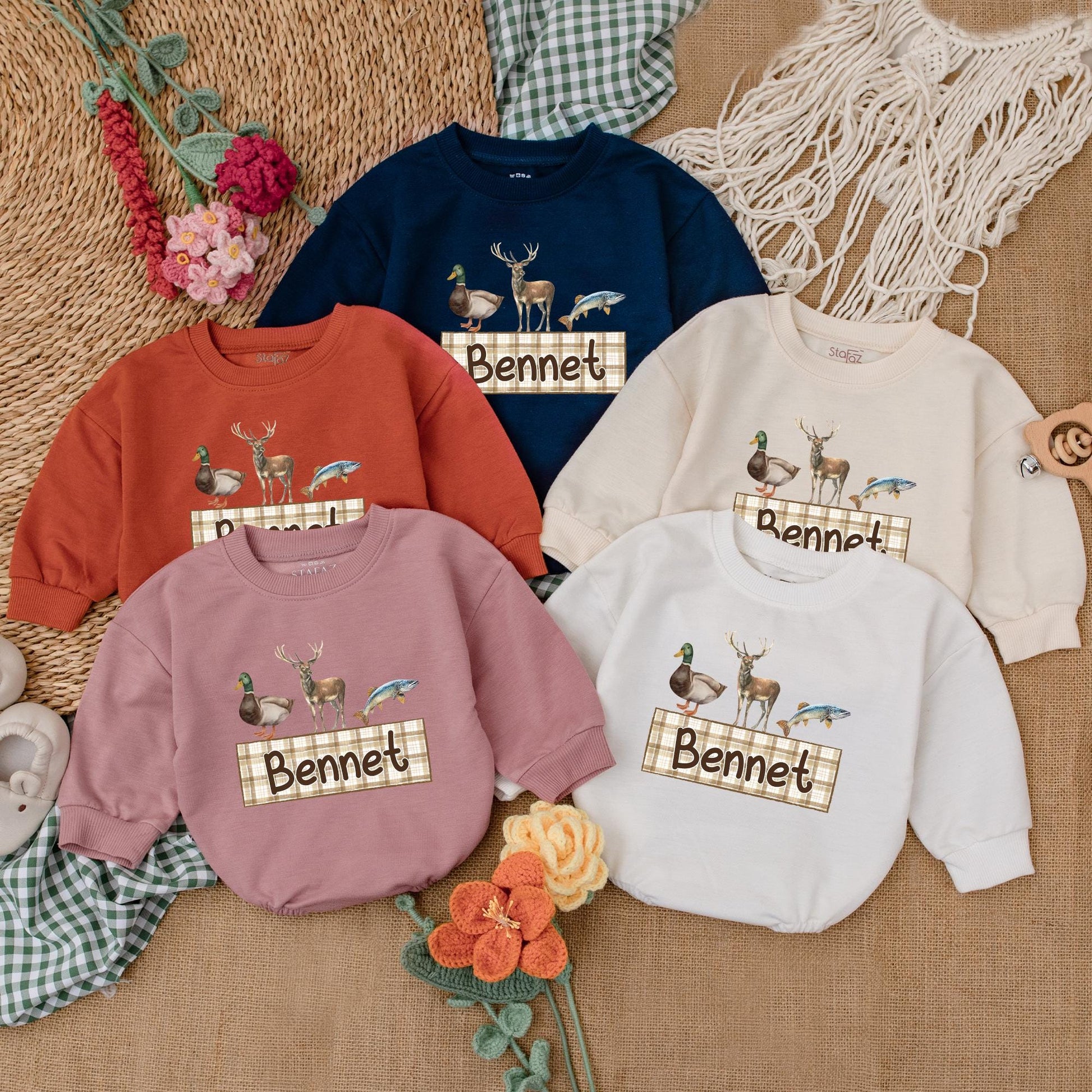 Personalized Mallard Duck Hunting Baby Romper Custom Name Cute Duck Deer Fish Baby Shower Gift for Boys Soft Cotton