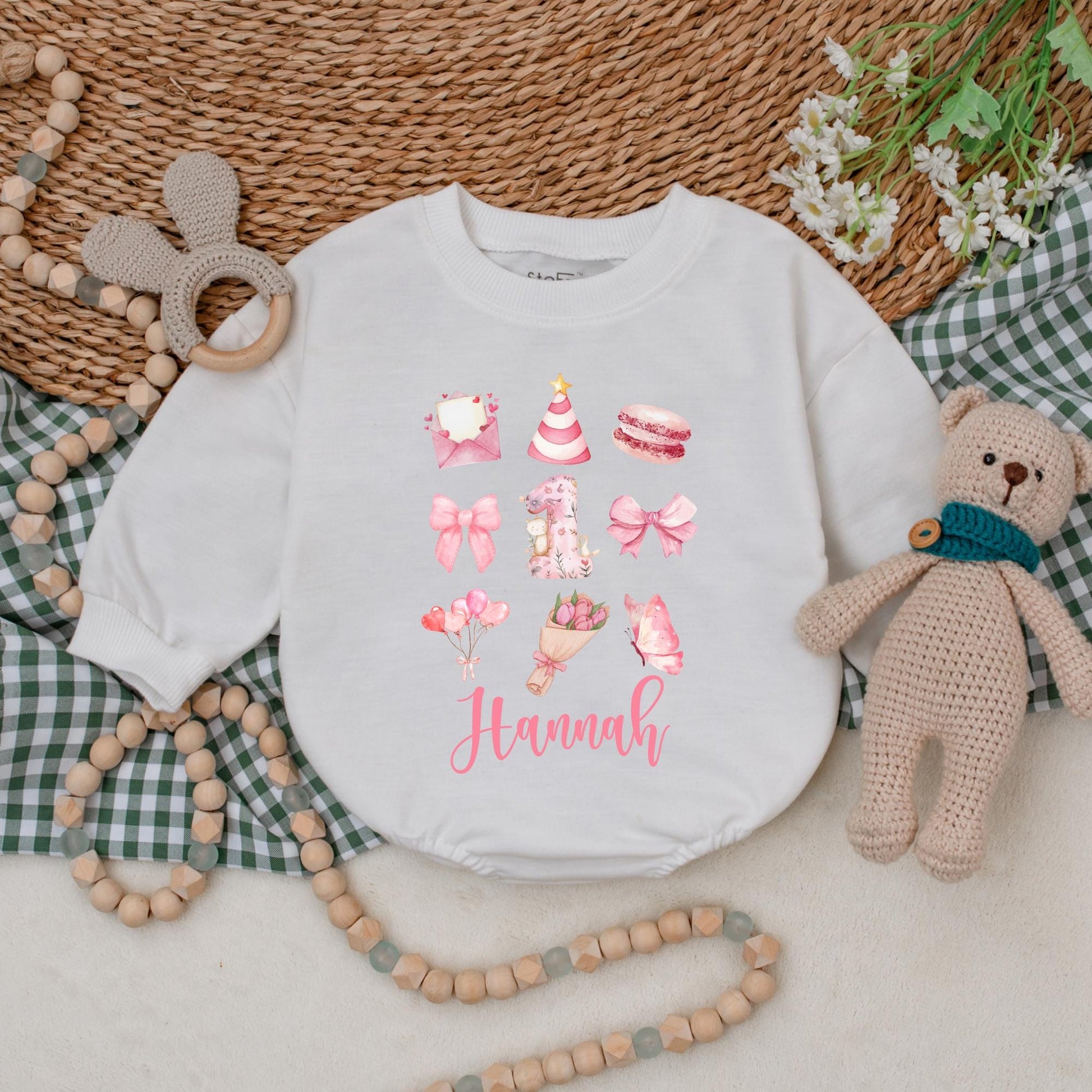 Personalized Pink Bow First Birthday Romper for Baby Girl with Name Adorable Celebration Outfit Soft Cotton Bubble Bodysuit One Year Old Era Gift