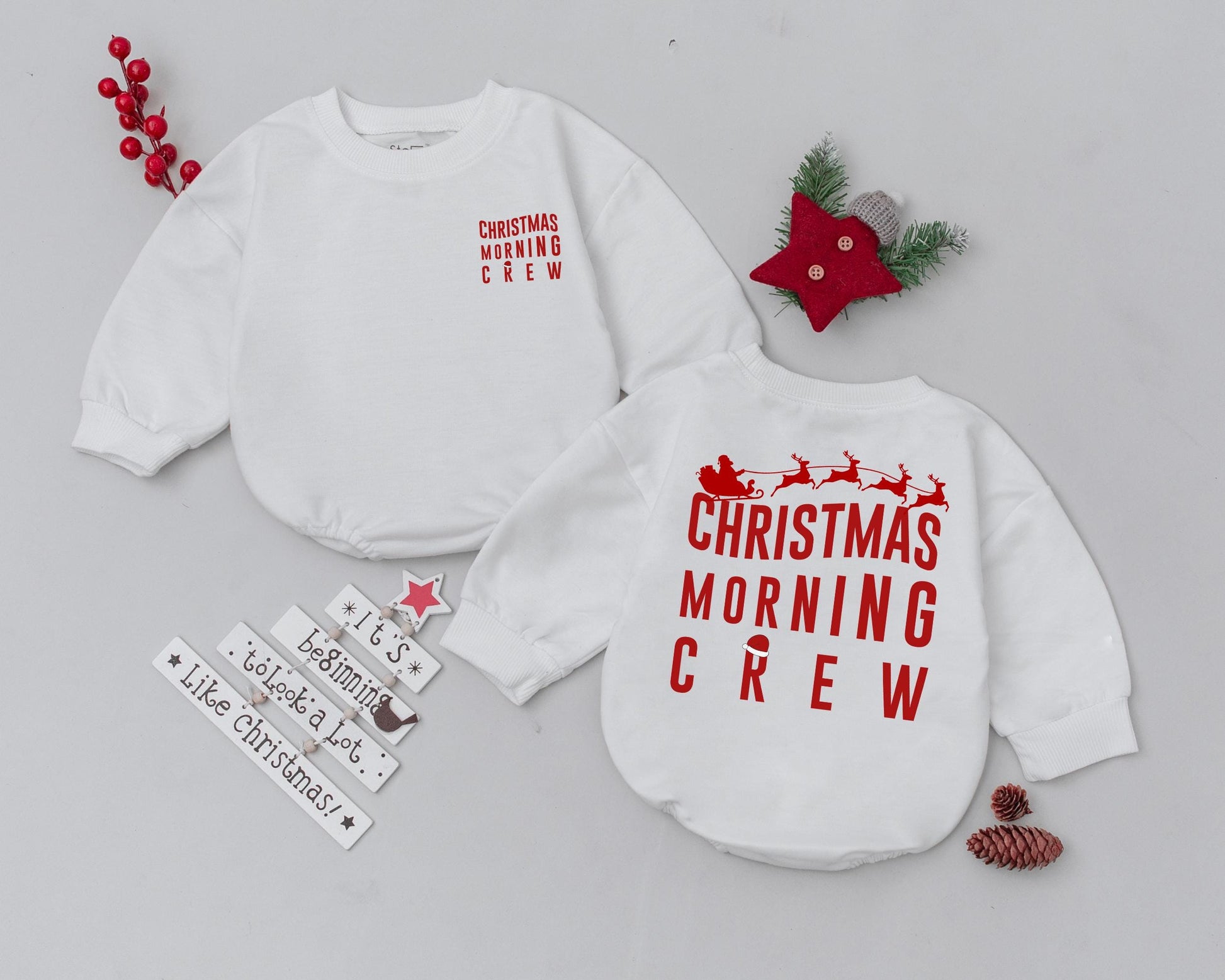 Christmas Morning Crew Matching Family Sweatshirts, Red Vintage Santa Sleigh Design, Mama, Mini & Me, Festive Holiday Outfit, Merry Christmas Sweatshirt