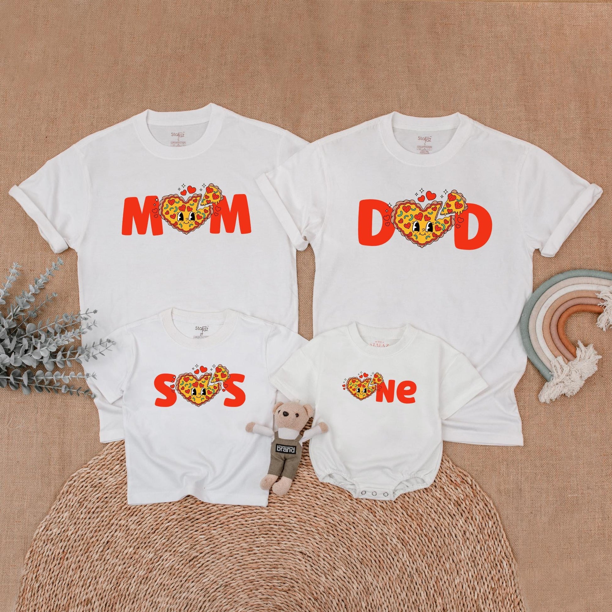 Pizza Birthday Family Matching Bubble Romper First Birthday Girl Outfit Cute Pizza Party Mommy and Me Clothes Cotton Comfortable Toddler