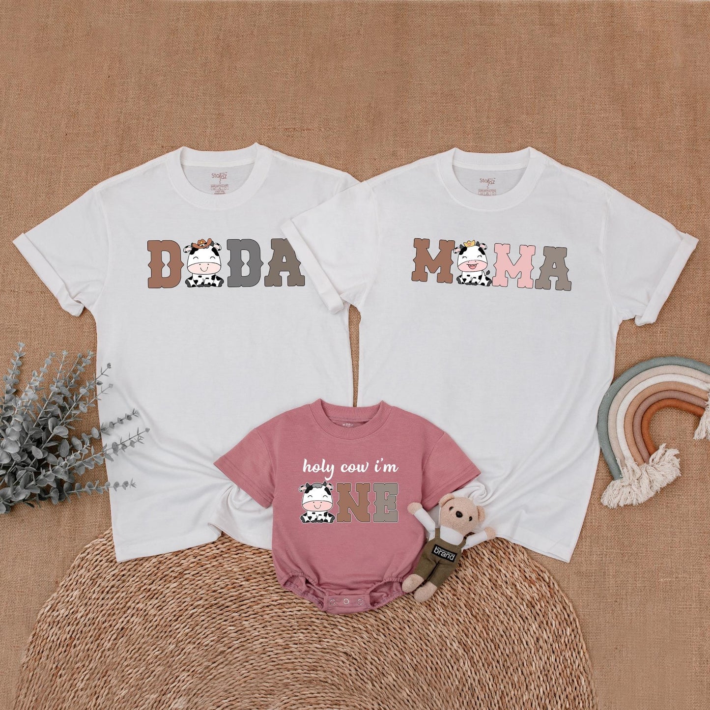 Cow Family Birthday Shirt Mommy and Me Matching Farm Western First Birthday Outfit Girl