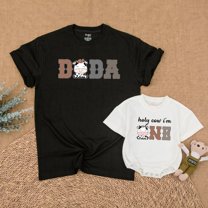 Cow Family Birthday Shirt Mommy and Me Matching Farm Western First Birthday Outfit Girl