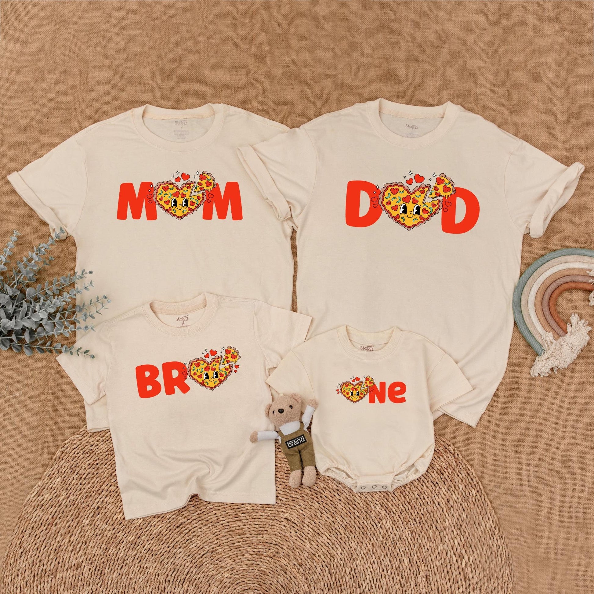 Pizza Birthday Family Matching Bubble Romper First Birthday Girl Outfit Cute Pizza Party Mommy and Me Clothes Cotton Comfortable Toddler