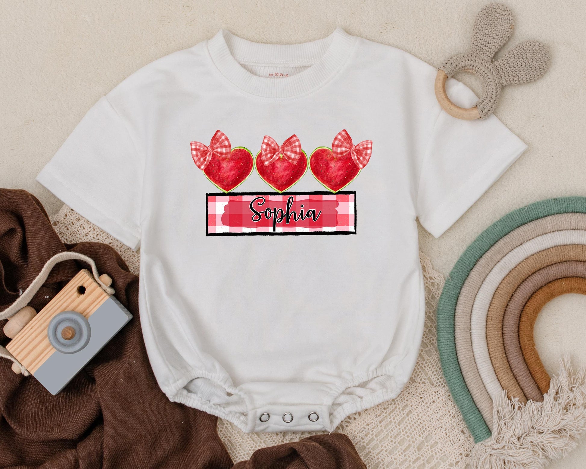 Personalized Watermelon Romper Custom Name Baby Summer Outfit Infant Bodysuit Boys Girls Watermelon Birthday Clothes