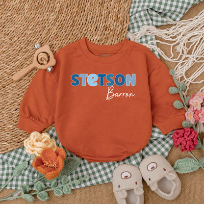 Custom Name Baby Boy Bubble Romper Blue Letter Design for Newborns, Unique Baby Shower Gift Outfit, Soft Cotton Baby Clothes