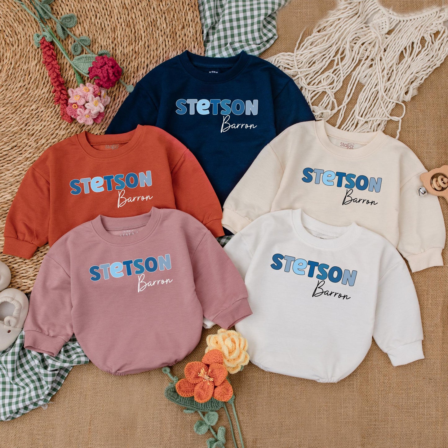 Custom Name Baby Boy Bubble Romper Blue Letter Design for Newborns, Unique Baby Shower Gift Outfit, Soft Cotton Baby Clothes