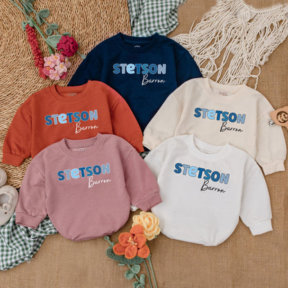 Custom Name Baby Boy Bubble Romper Blue Letter Design for Newborns, Unique Baby Shower Gift Outfit, Soft Cotton Baby Clothes