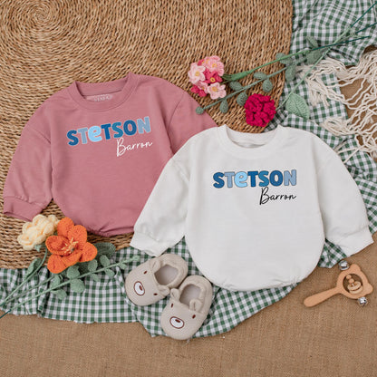 Custom Name Baby Boy Bubble Romper Blue Letter Design for Newborns, Unique Baby Shower Gift Outfit, Soft Cotton Baby Clothes