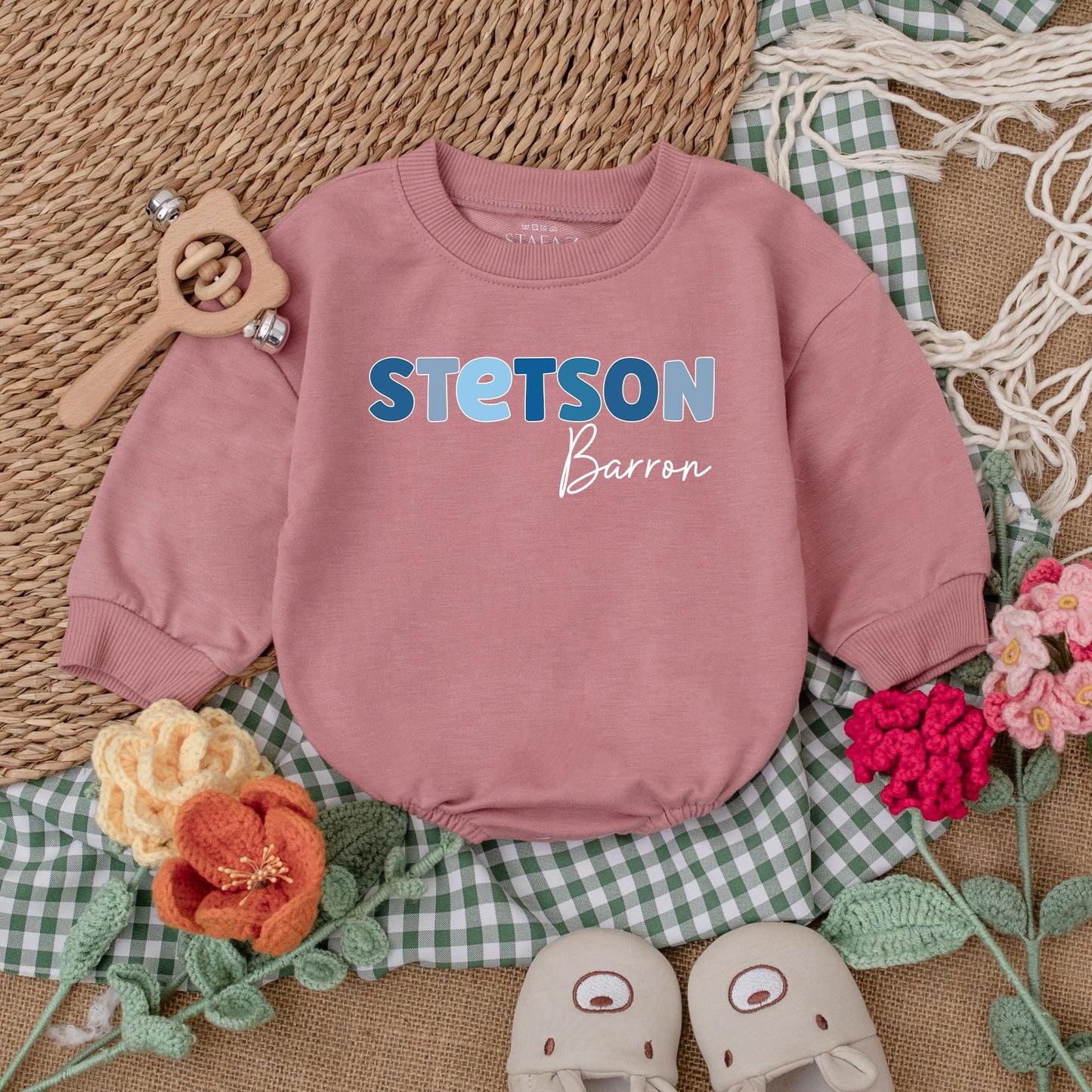 Custom Name Baby Boy Bubble Romper Blue Letter Design for Newborns, Unique Baby Shower Gift Outfit, Soft Cotton Baby Clothes