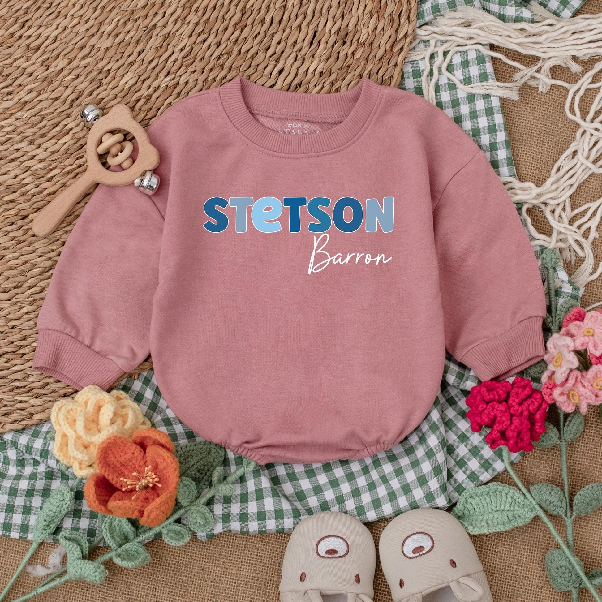 Custom Name Baby Boy Romper Blue Personalized Bubble Romper Baby Shower Gift Newborn Clothes Boy Outfit
