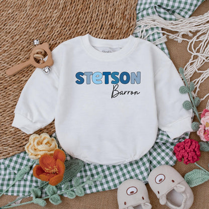 Custom Name Baby Boy Romper Blue Personalized Bubble Romper Baby Shower Gift Newborn Clothes Boy Outfit