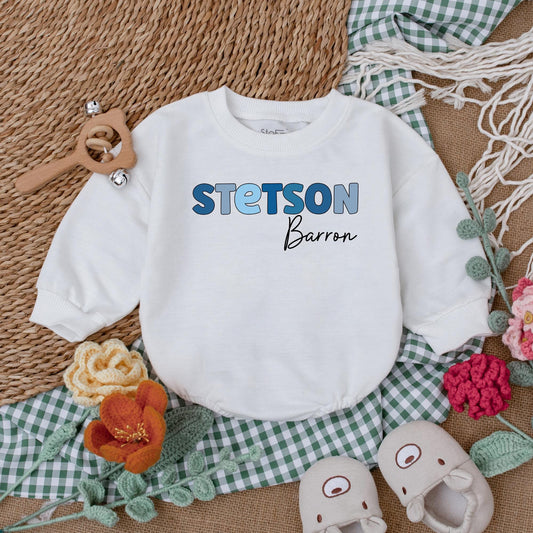 Custom Name Baby Boy Romper Blue Personalized Bubble Romper Baby Shower Gift Newborn Clothes Boy Outfit