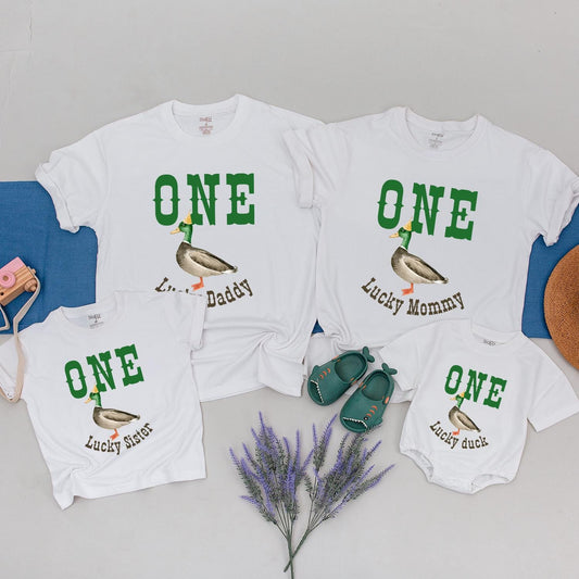 ONE Lucky Duck Matching Family Birthday Shirts for Baby Boy 1st Birthday Party Celebration Comfortable Cotton Gifts
