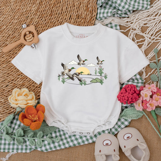 Vintage Duck Baby Romper, Retro Mallard Duckling Bodysuit, Hunting Lover Gift, New Baby Clothes, Duck Lover Gift for Baby Boy or Girl