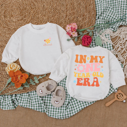 My One Year Old Era Romper Baby Girl Birthday Bodysuit First Birthday Outfit Custom Name Toddler Outfit Gift for Party