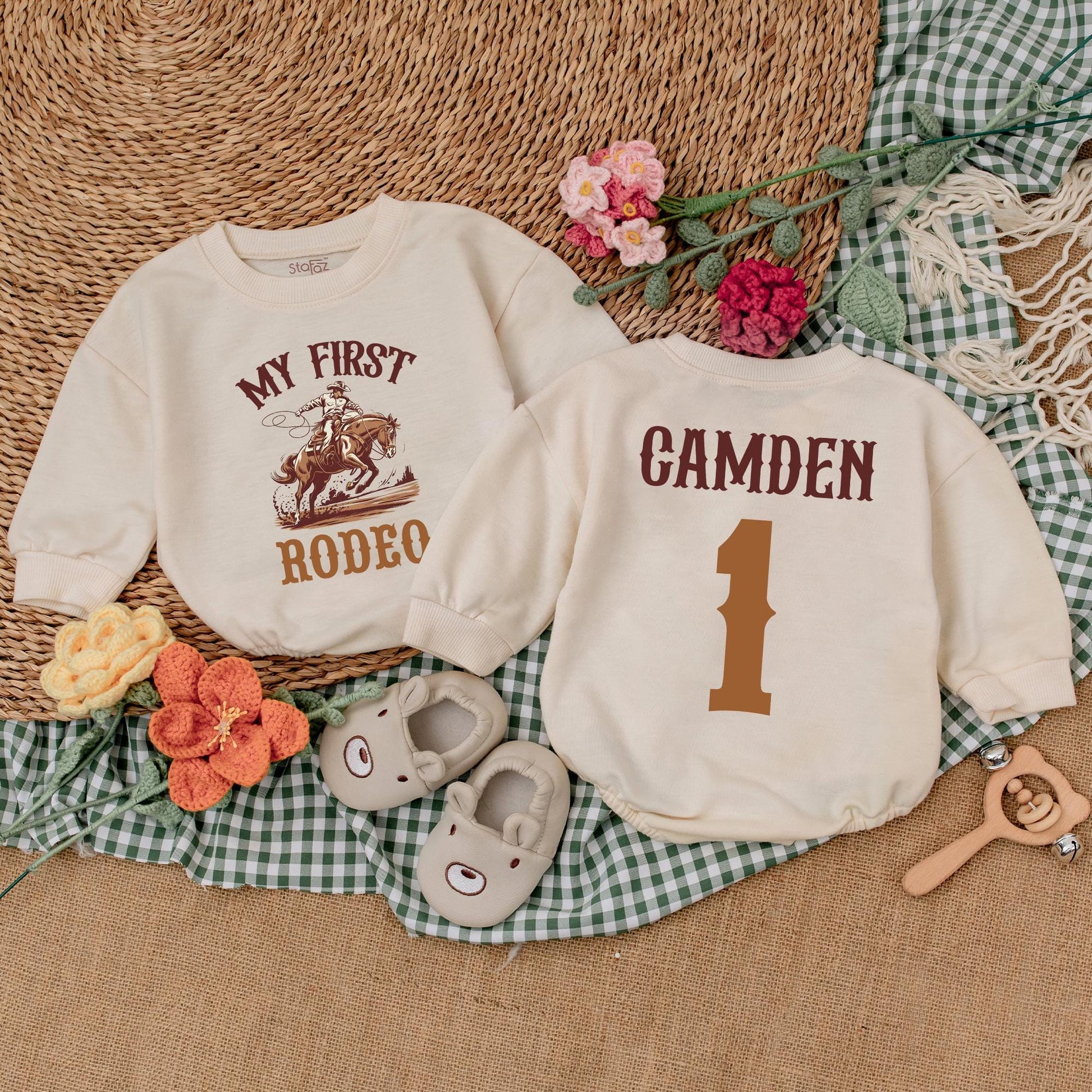 Personalized My First Rodeo Birthday Romper Western Baby Boy Outfit Custom Name First Birthday Bodysuit Baby Shower Gift Outfit