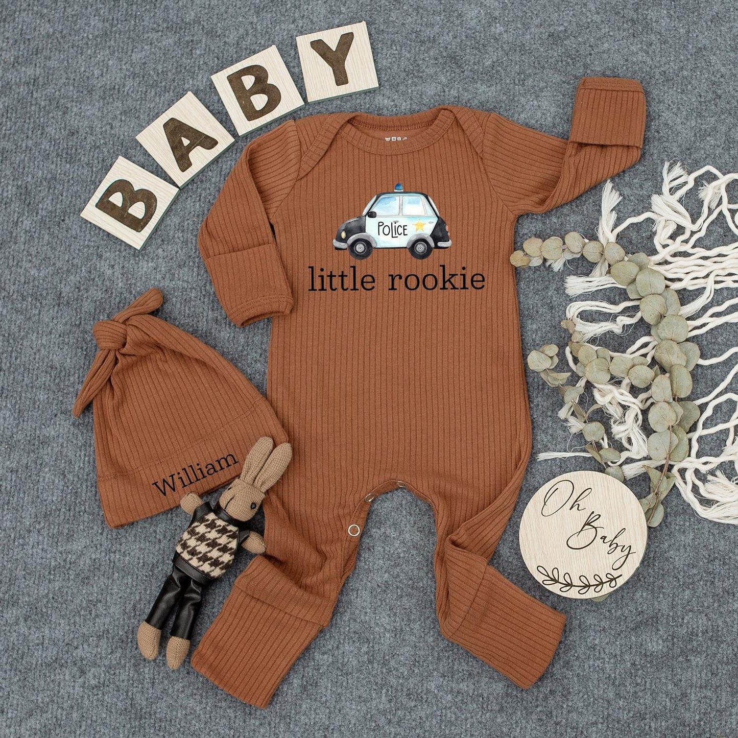Little Rookie Police Car Baby Bodysuit Newborn Boy Gift, Cute Policeman Romper Outfit, Blue White Black Design, Infant Clothes, Shower Gift