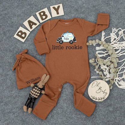 Little Rookie Police Car Baby Bodysuit Newborn Boy Gift, Cute Policeman Romper Outfit, Blue White Black Design, Infant Clothes, Shower Gift