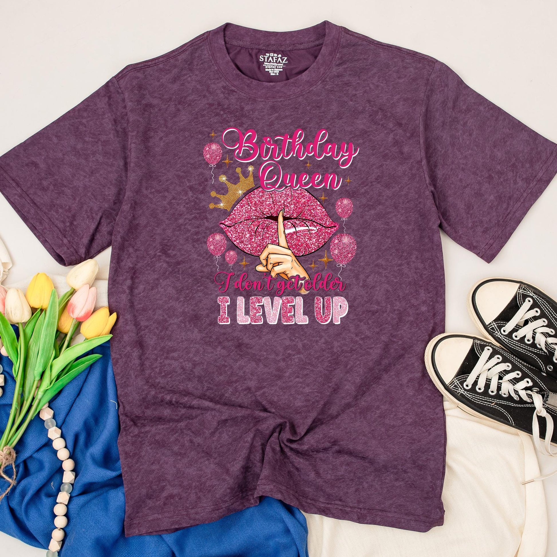 Birthday Queen Rhinestone Sequin Mix Birthday Shirt Women Sparkly Custom Design Tee Gift