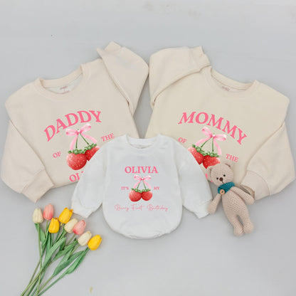 Mommy and Me Berry First Birthday Shirt Matching Family Outfit Sweet Pink Strawberry 1st Birthday Tee for Mom Dad and Baby Girl Boy Celebration