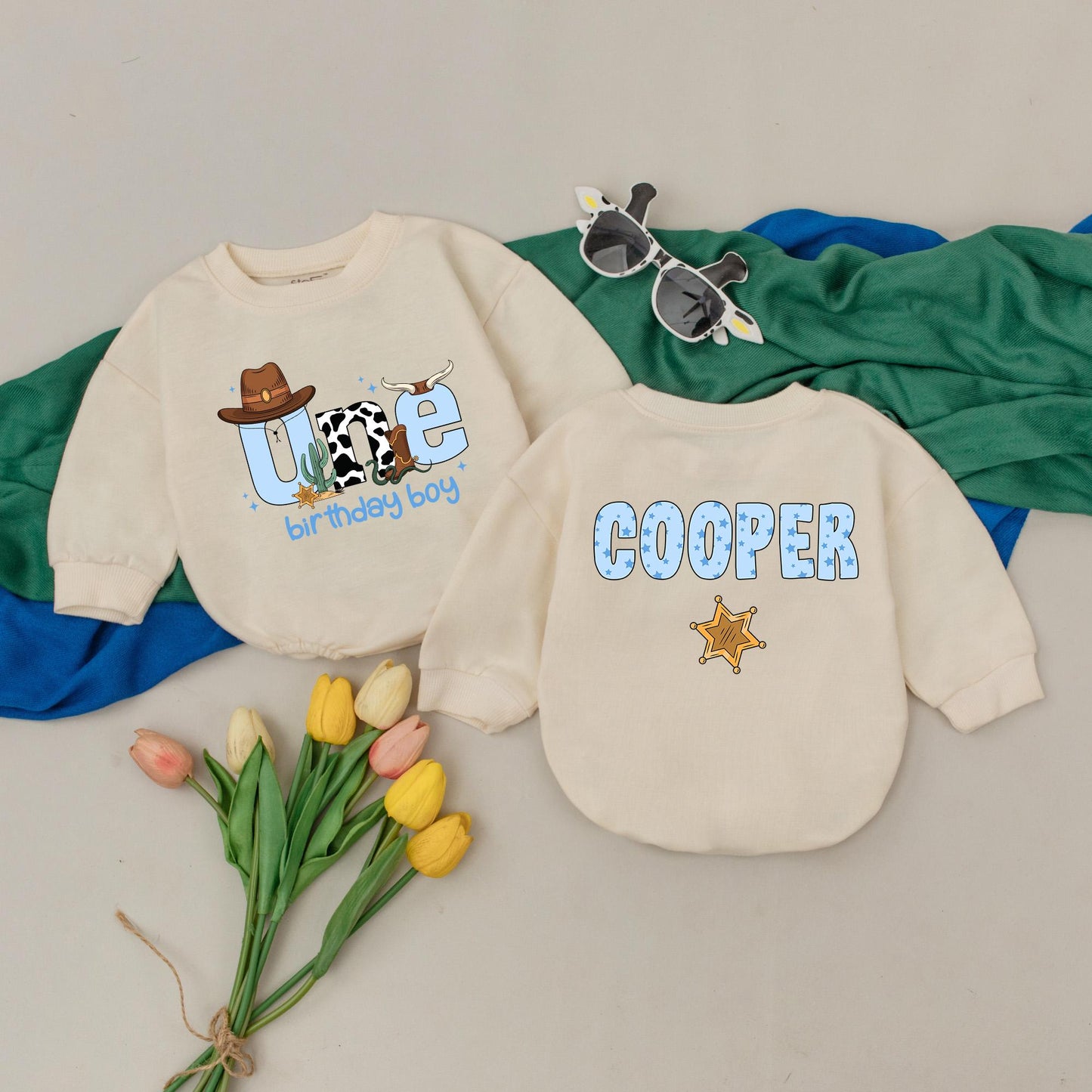 Western Cowboy 1st Birthday Romper for Boys Wild One Rodeo Outfit Personalized Baby Clothes