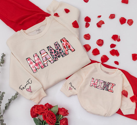 Mama & Mini Patterned Sweatshirts Cozy Matching Outfits for Valentine's Day & Everyday Adventures Baby Girl Gift